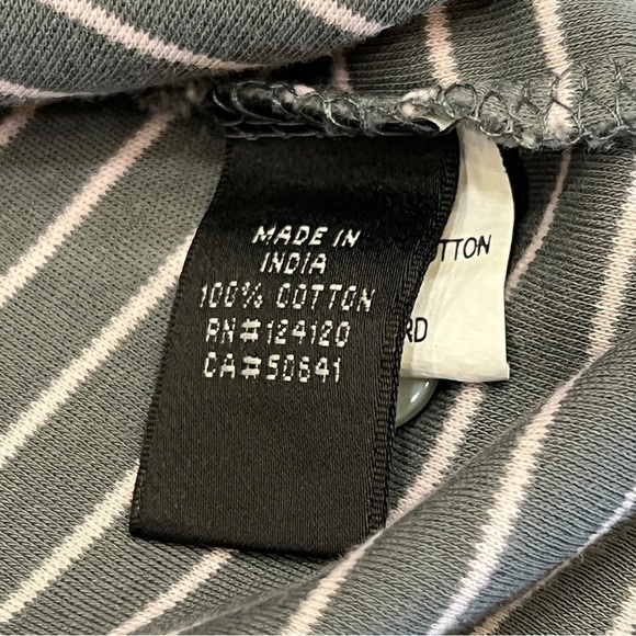 ALAN FLUSSER Pearl Washed Cotton Gray & White Striped Gold Shirt, Size Medium - Picture 4 of 11